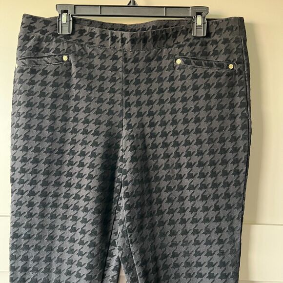 Anne Klein Pant Black Women Large Velvet Houndstooth Stretch Pull On Trousers - Picture 2 of 15
